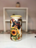 Sunflowers and butterfly 16 oz Glass Tumbler