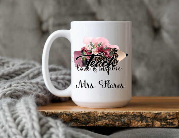 Teach love & inspire floral pencil mug