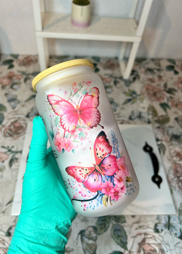 She is pink butterfly 16 oz Glass Tumbler