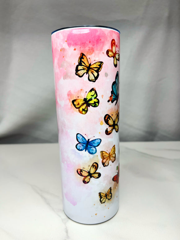 Pink Tumbler with butterflies