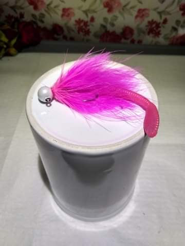 White Pearl / Cerise Worm Steelhead Jigs