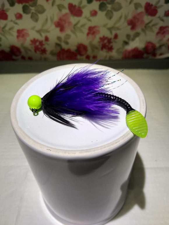 Chartreuse Head/Black and Purple Worm Steelhead Jigs